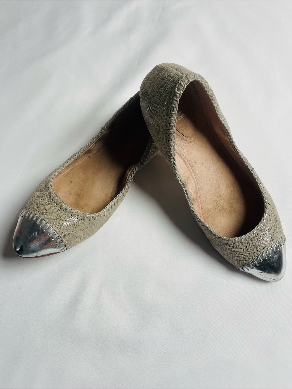 Bloch Taupe Suede Flats with Silver Cap Toe